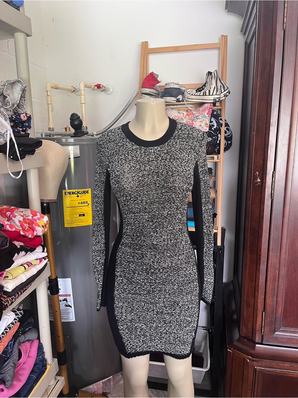 Gianni Bini Black and Gray Knit Midi Dress